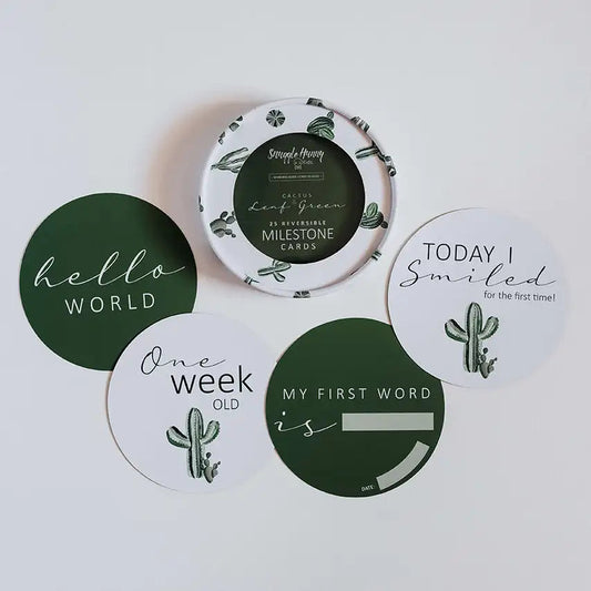 Snuggle Hunny Kids Reversible Milestone Cards - Cactus & Leaf Green - Babyonline