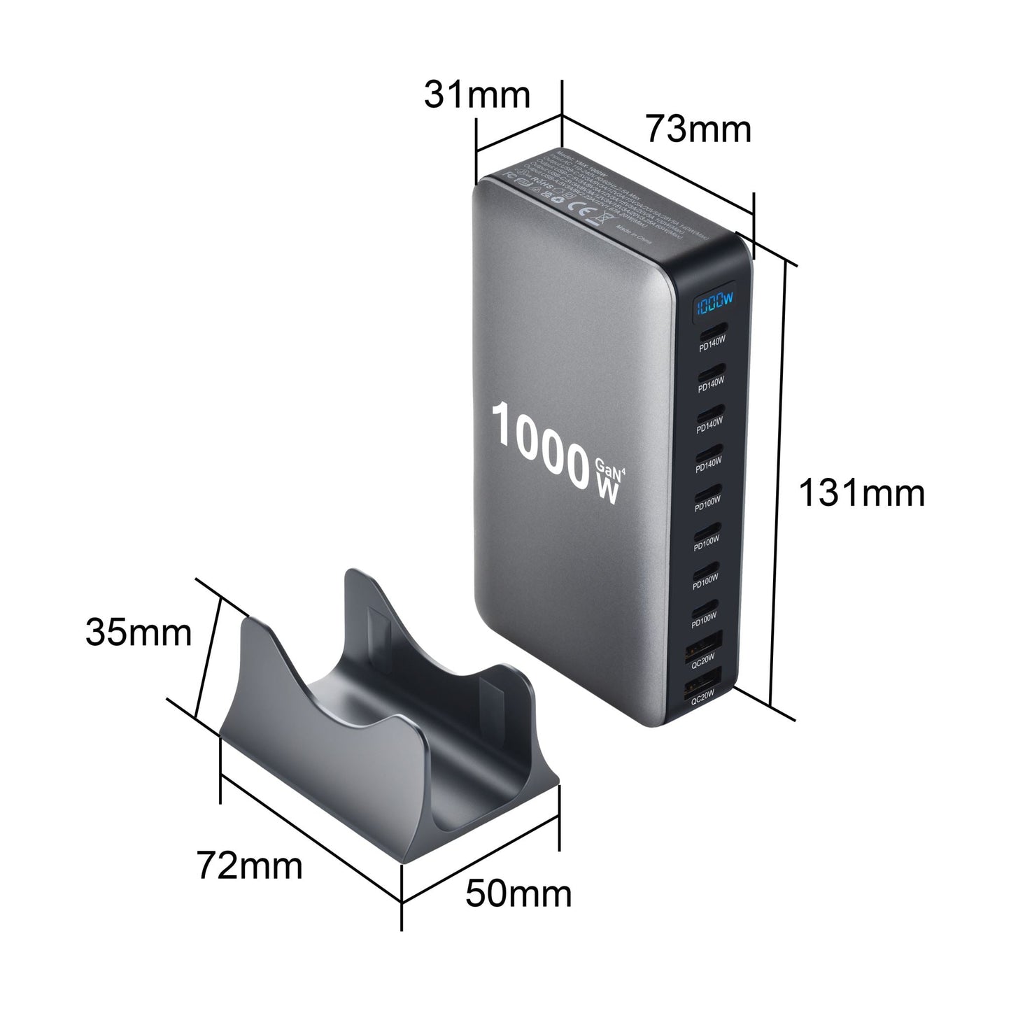 1000W 10-Port USB C Fast Charging Station Wall Adapter