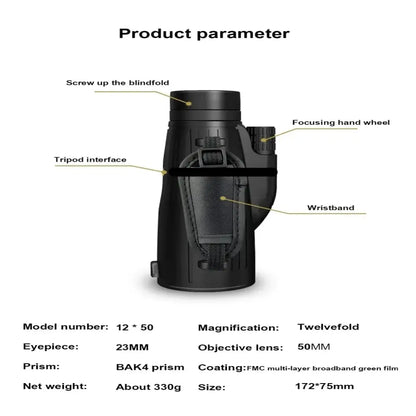 12x50 Powerful Monocular – Long Reach Portable Telescope