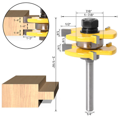 Tongue and Groove Router Bit Set 1/4'' Shank T-type Woodwork Milling Cutter 3pcs - salelink.co.nz