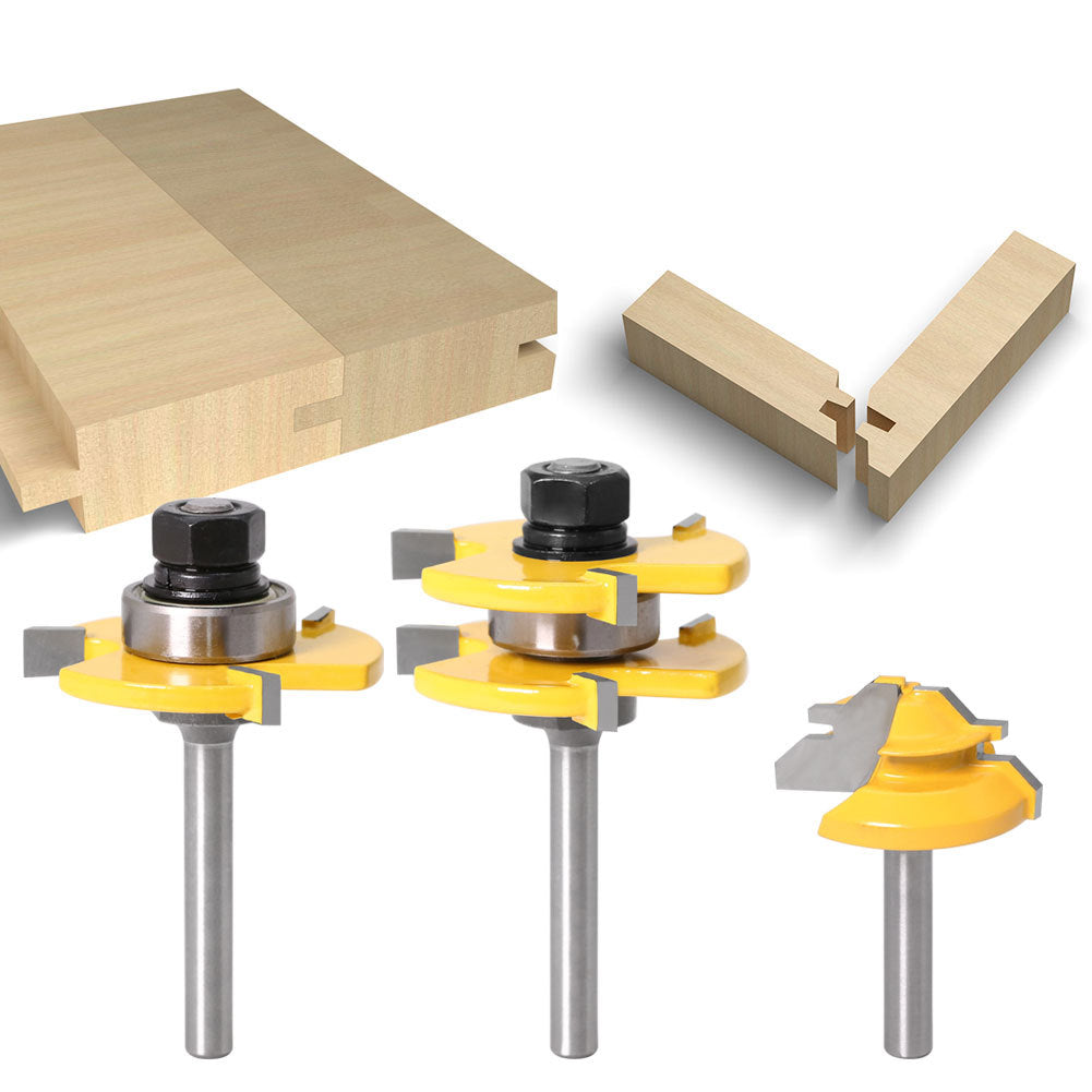 Tongue and Groove Router Bit Set 1/4'' Shank T-type Woodwork Milling Cutter 3pcs - salelink.co.nz