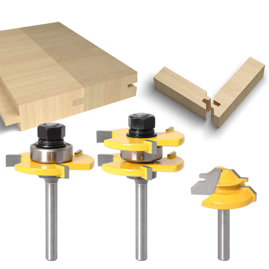 Tongue and Groove Router Bit Set 1/4'' Shank T-type Woodwork Milling Cutter 3pcs - salelink.co.nz