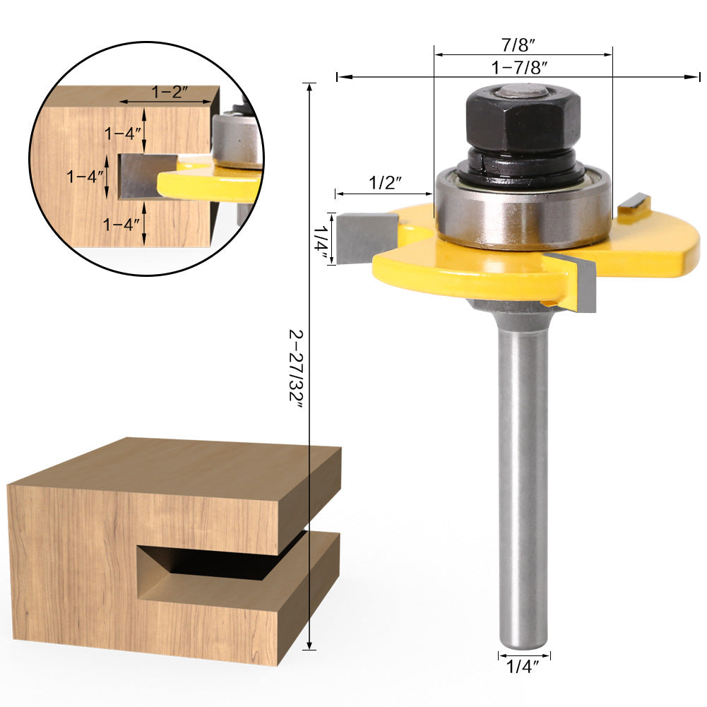 Tongue and Groove Router Bit Set 1/4'' Shank T-type Woodwork Milling Cutter 3pcs - salelink.co.nz