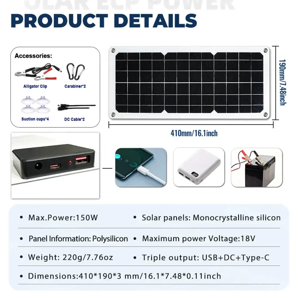 150W Solar Panel Kit with LCD Controller