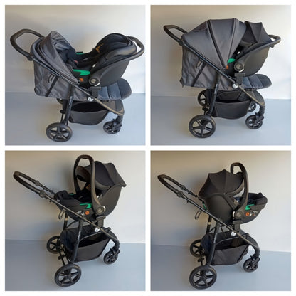 Newborn Pram – Poplar Stroller with Carrycot, Car Seat and ISOFIX Base (Grey)
