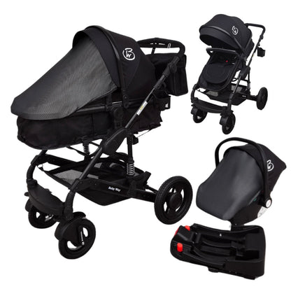 Ultra – 3 in 1 Stroller + Bassinet + Capsule Combo with Sunshade Sets and Food Tray - Black
