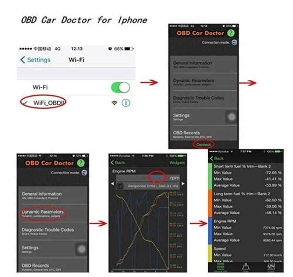 ELM327 OBDII OBD2 WiFi Car Engine Diagnostic Code Reader Scan
