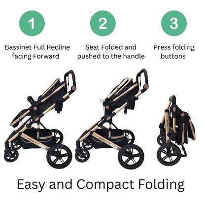 Preorder - Supra 3-in-1 Travel System – Stroller + Bassinet + Capsule Car Seat and Mattress - Black Gold + Colour Options