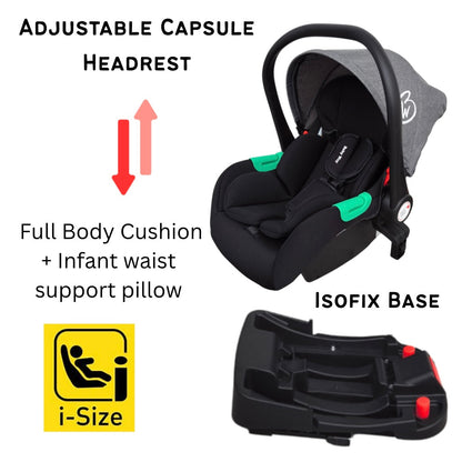 Rover Pro - 3 in 1 Stroller, Bassinet, Capsule Combo with Sunshade Sets and Foodtray - GREY