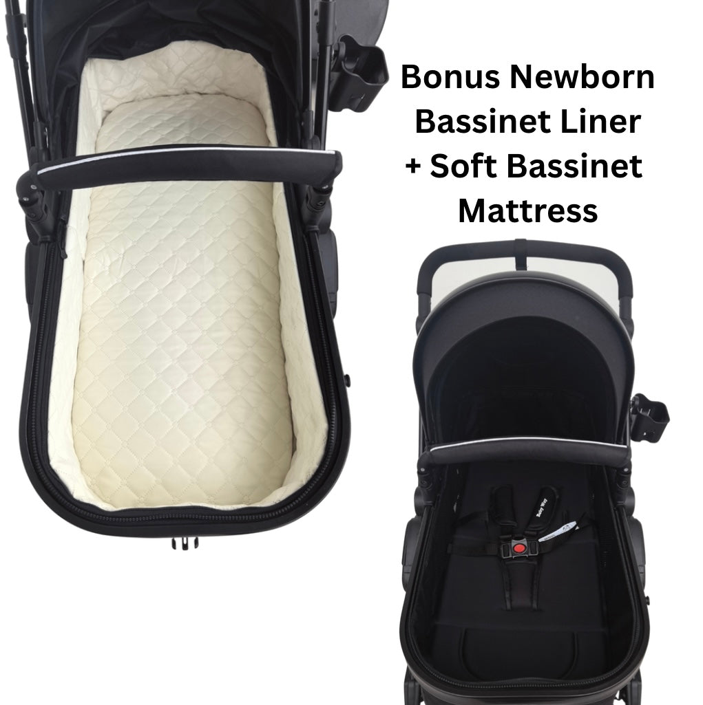 Ultra – 3 in 1 Stroller + Bassinet + Capsule Combo with Sunshade Sets and Food Tray - Black