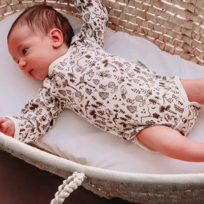 Woolbabe Long Sleeve Bodysuit - Natural Bark Wilderness - Babyonline