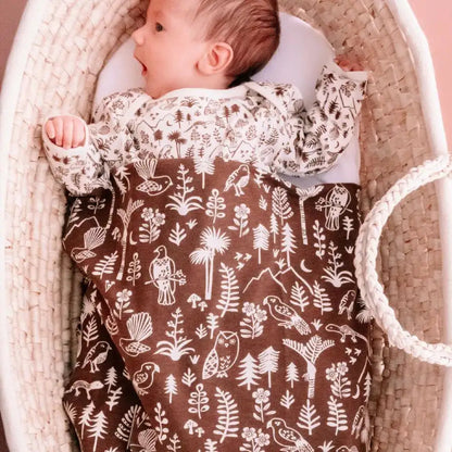Woolbabe Merino/Organic Cotton swaddle/blanket BARK WILDERNESS - Babyonline