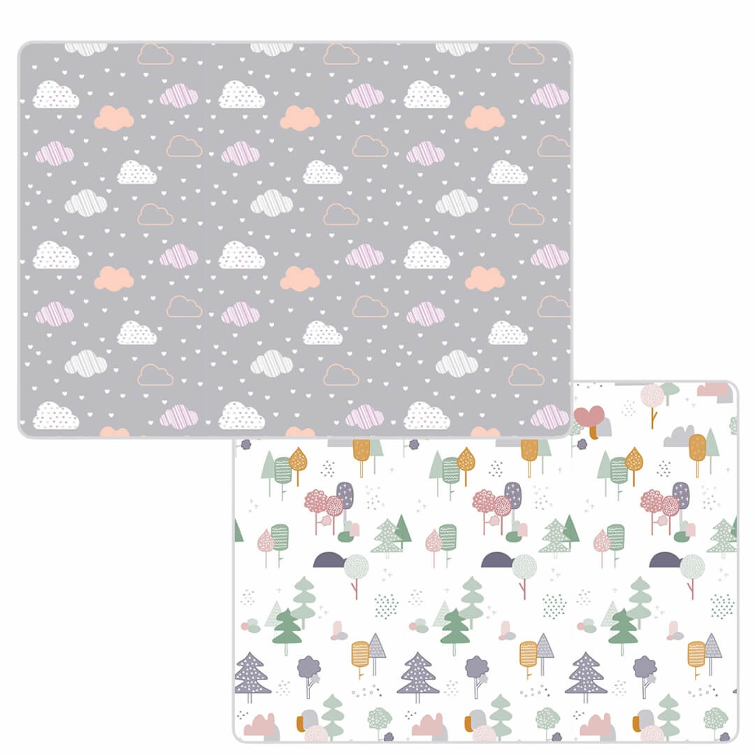 200x1800x1 cm Foldable Baby Playmat with Carry Bag - Cloud & Tree Double Sides-B