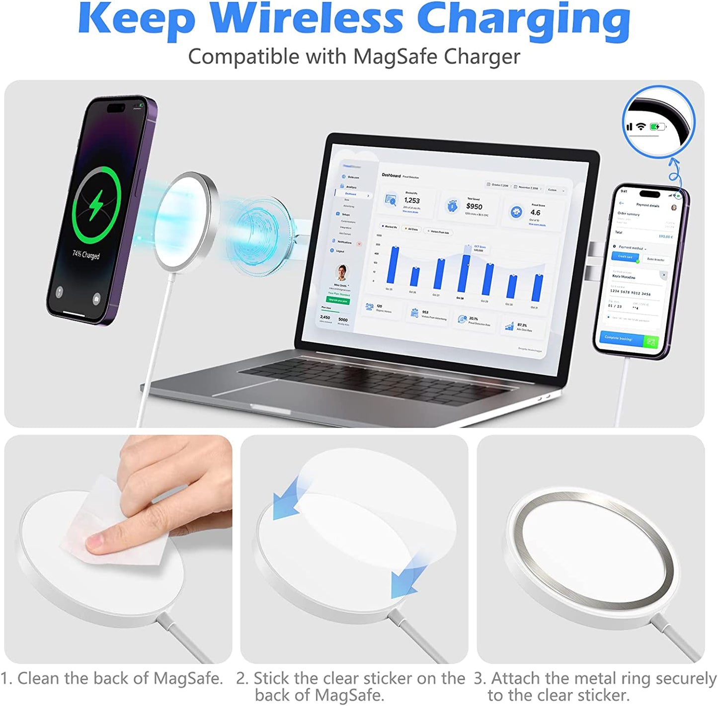 New Magnetic Laptop Phone Holder Silver