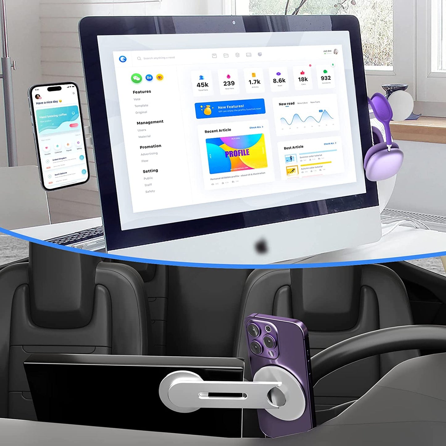 New Magnetic Laptop Phone Holder Silver