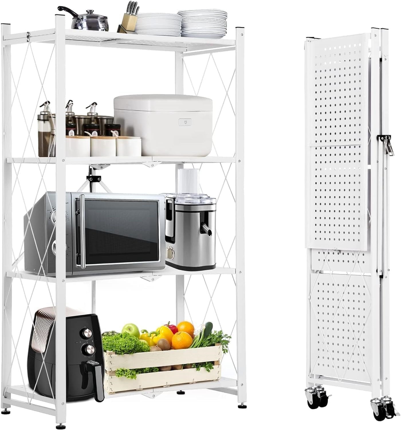 Folding Shelving Rack White-4-Tier