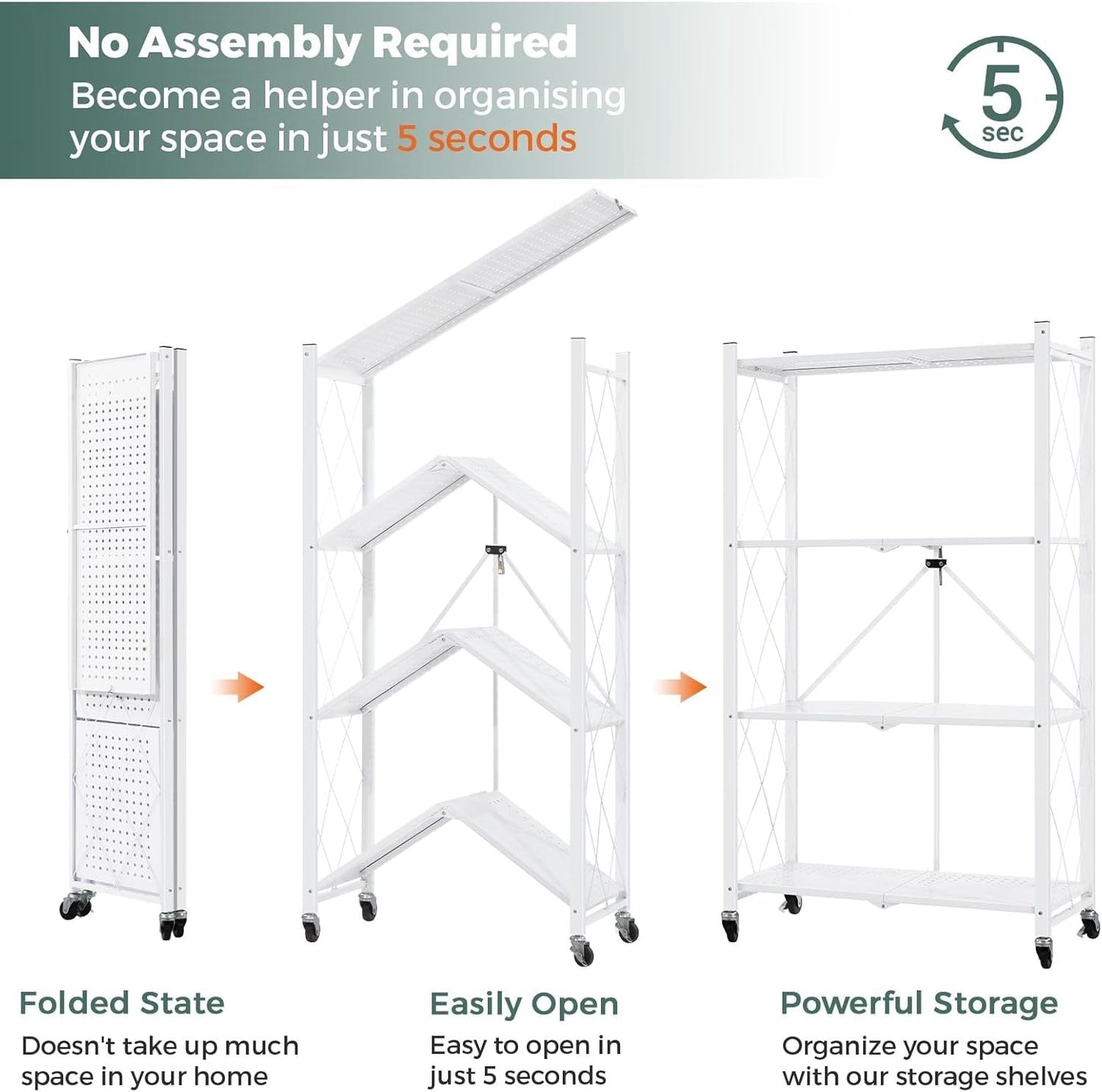 Folding Shelving Rack White-4-Tier