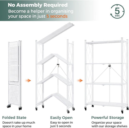 Folding Shelving Rack White-4-Tier