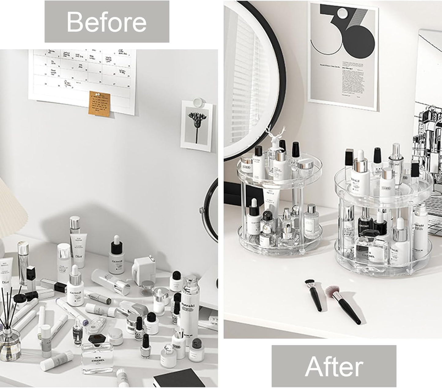 2 Tier Lazy Susan Turntable Organizer Spice Rack Makeup Organizer