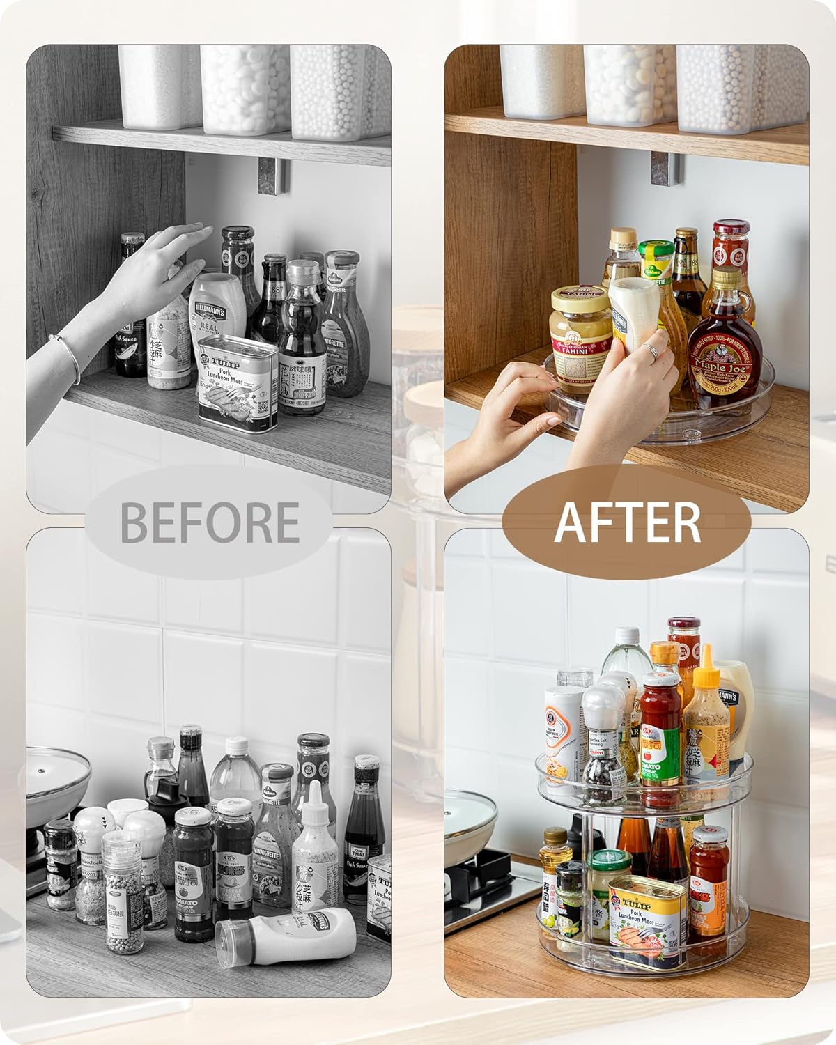 2 Tier Lazy Susan Turntable Organizer Spice Rack Makeup Organizer