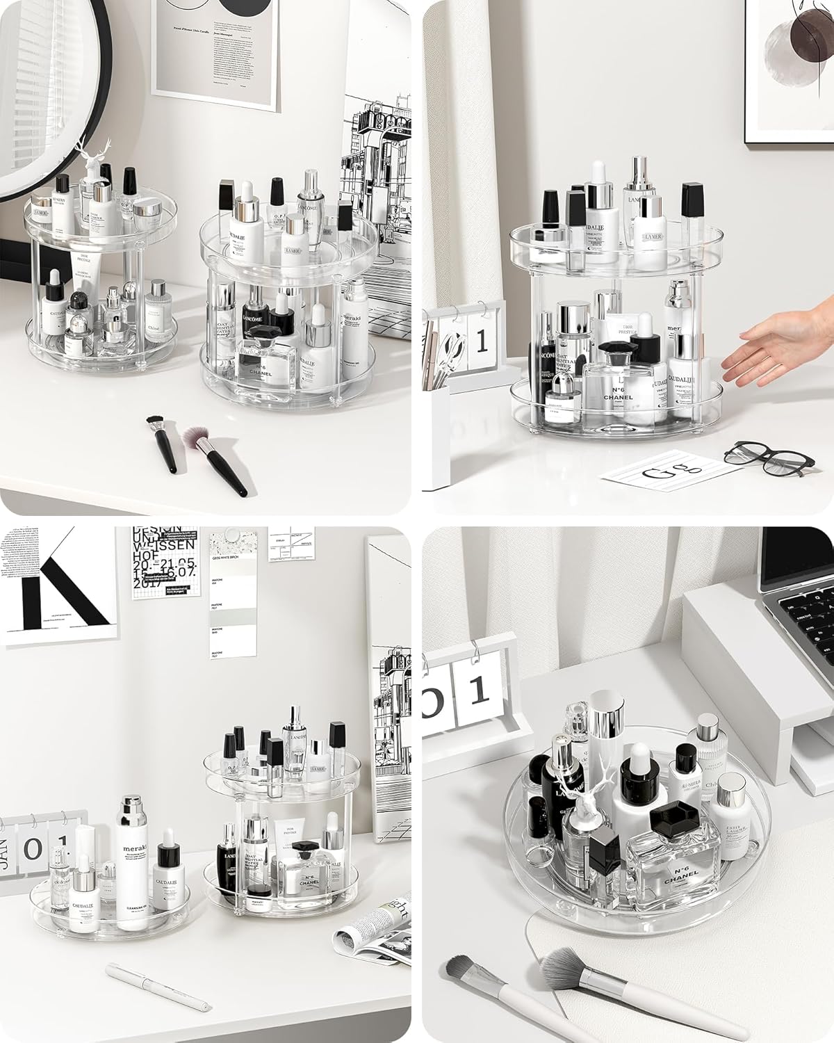 2 Tier Lazy Susan Turntable Organizer Spice Rack Makeup Organizer