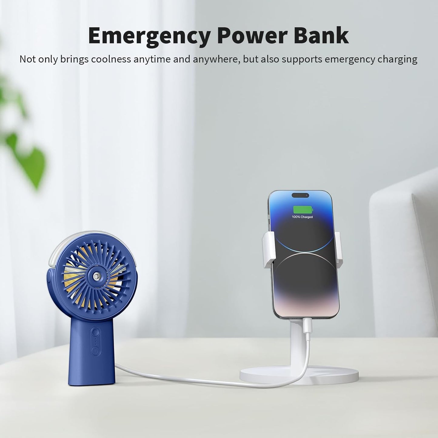 Portable Misting Fan 4000mAh Rechargeable Handheld Fan