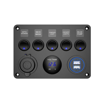 5-Gang Multi-Functional Rocker Switch Panel With Dual USB Charger