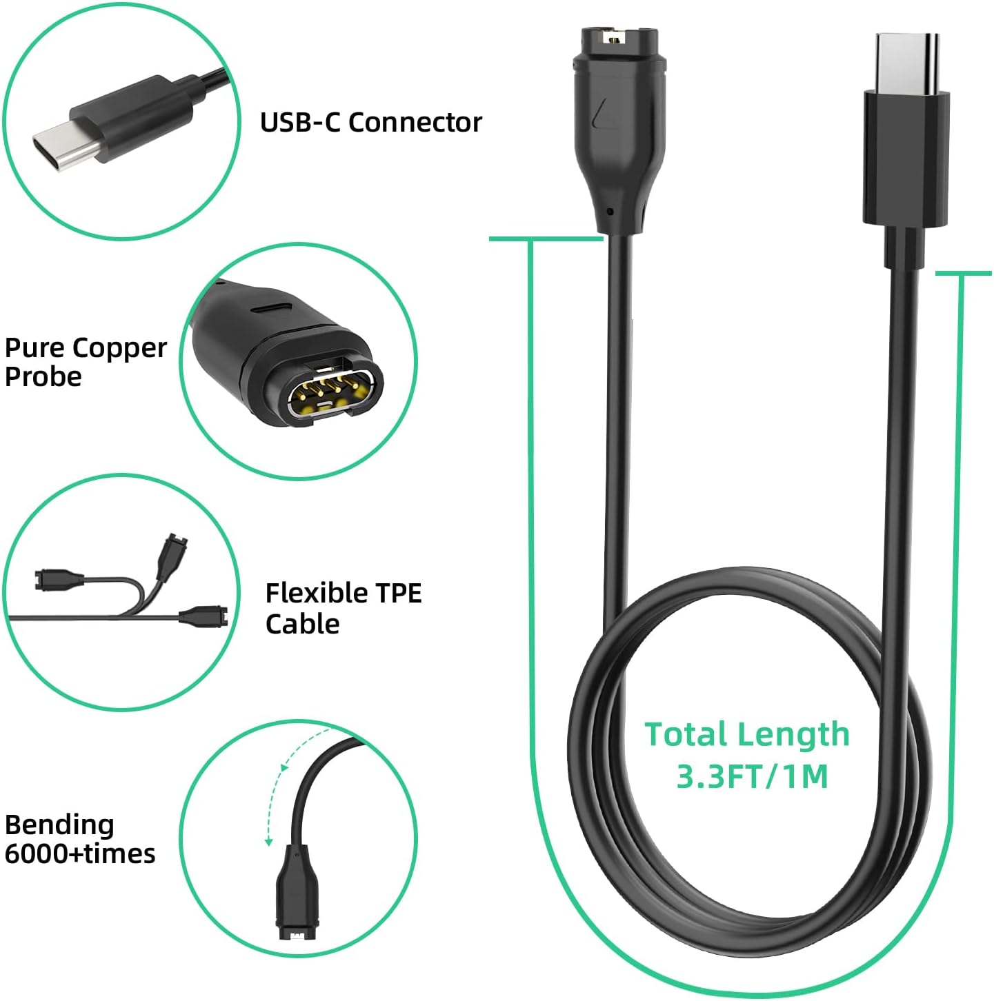 USB C Garmin Watch Charger Cable