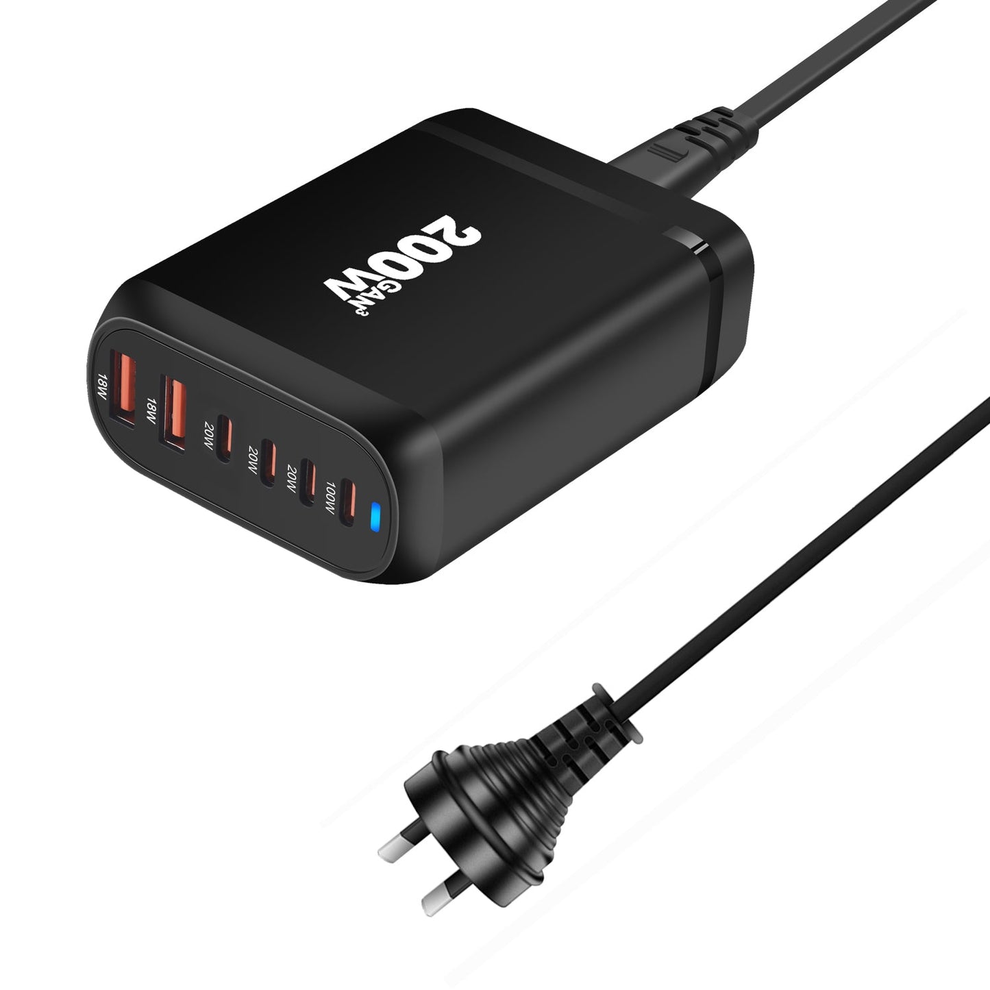 200W USB Type C Charger, 6 Ports Fast Charging Station, GaN III PD QC Desktop Charger