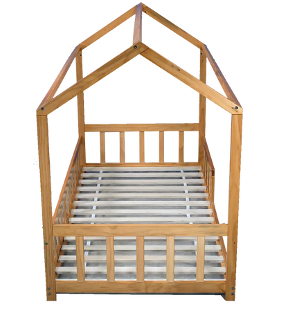 Kapai PLUTO 1 Wooden Toddler House Bed with Railing - NATURAL - Babyonline
