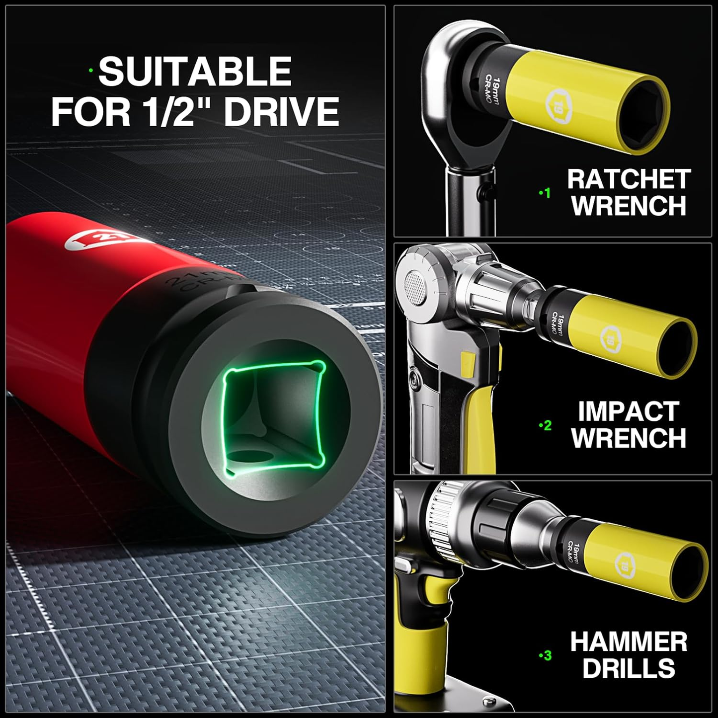 5pcs Half Size Lug Nut Socket Set, Wheel Protector Impact Deep Socket