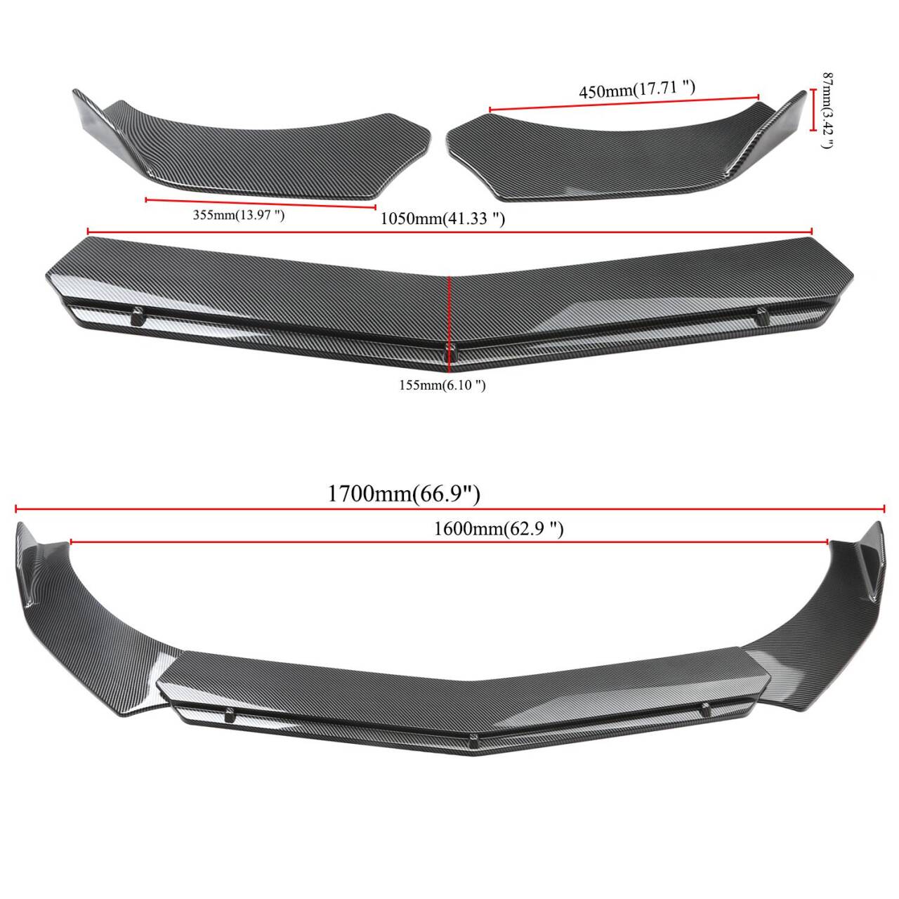 Universal Car Front Bumper Protector Lip Body Spoiler Splitter Kit