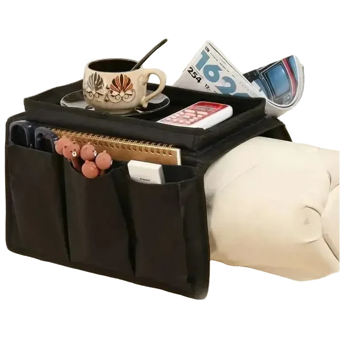 Sofa Armrest Organizer with Cup Holder & Storage Pockets