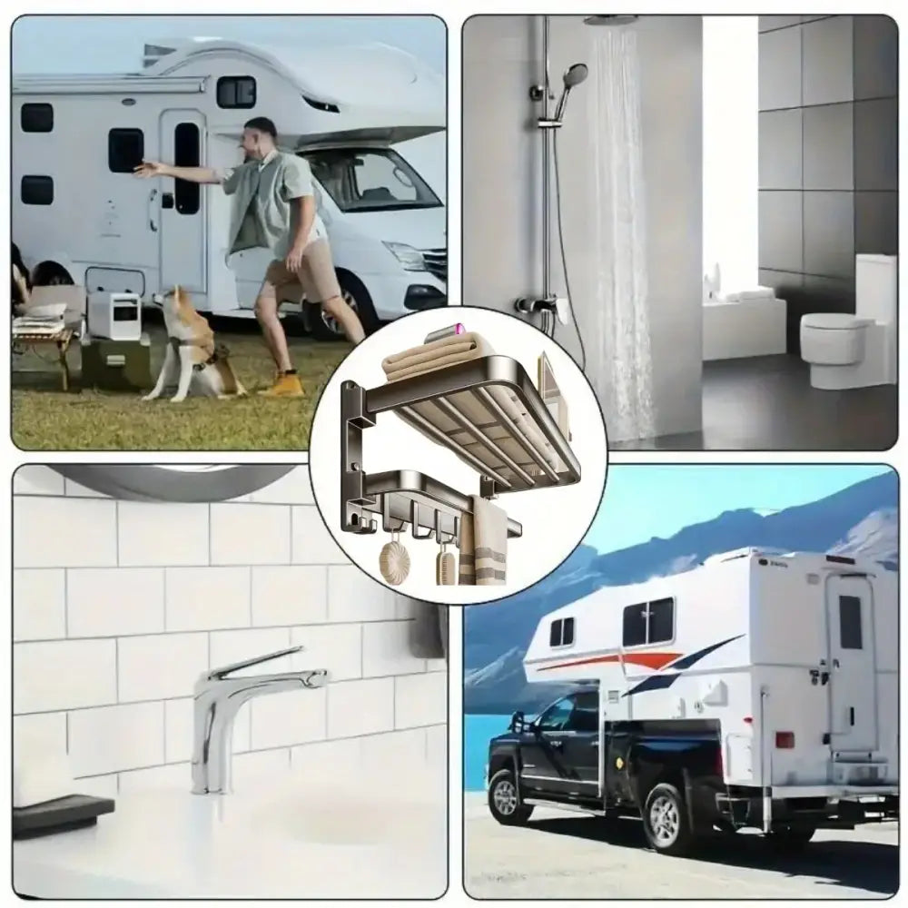2-Layer Foldable RV Wall-Mount Towel Rack (different sizes available)