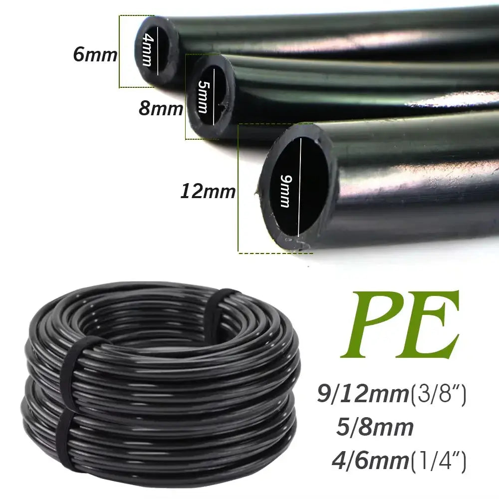 20–50m Black PE Garden Hose, OD 6/8/12mm for Irrigation & Lawn