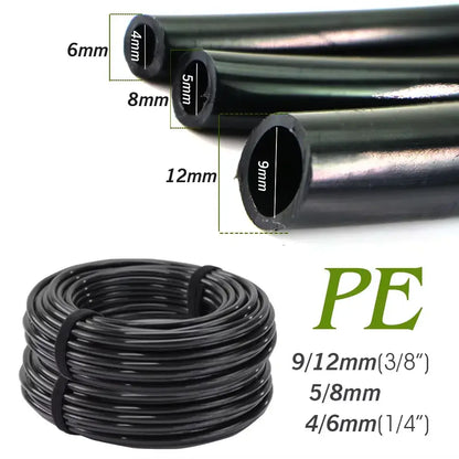 20–50m Black PE Garden Hose, OD 6/8/12mm for Irrigation & Lawn