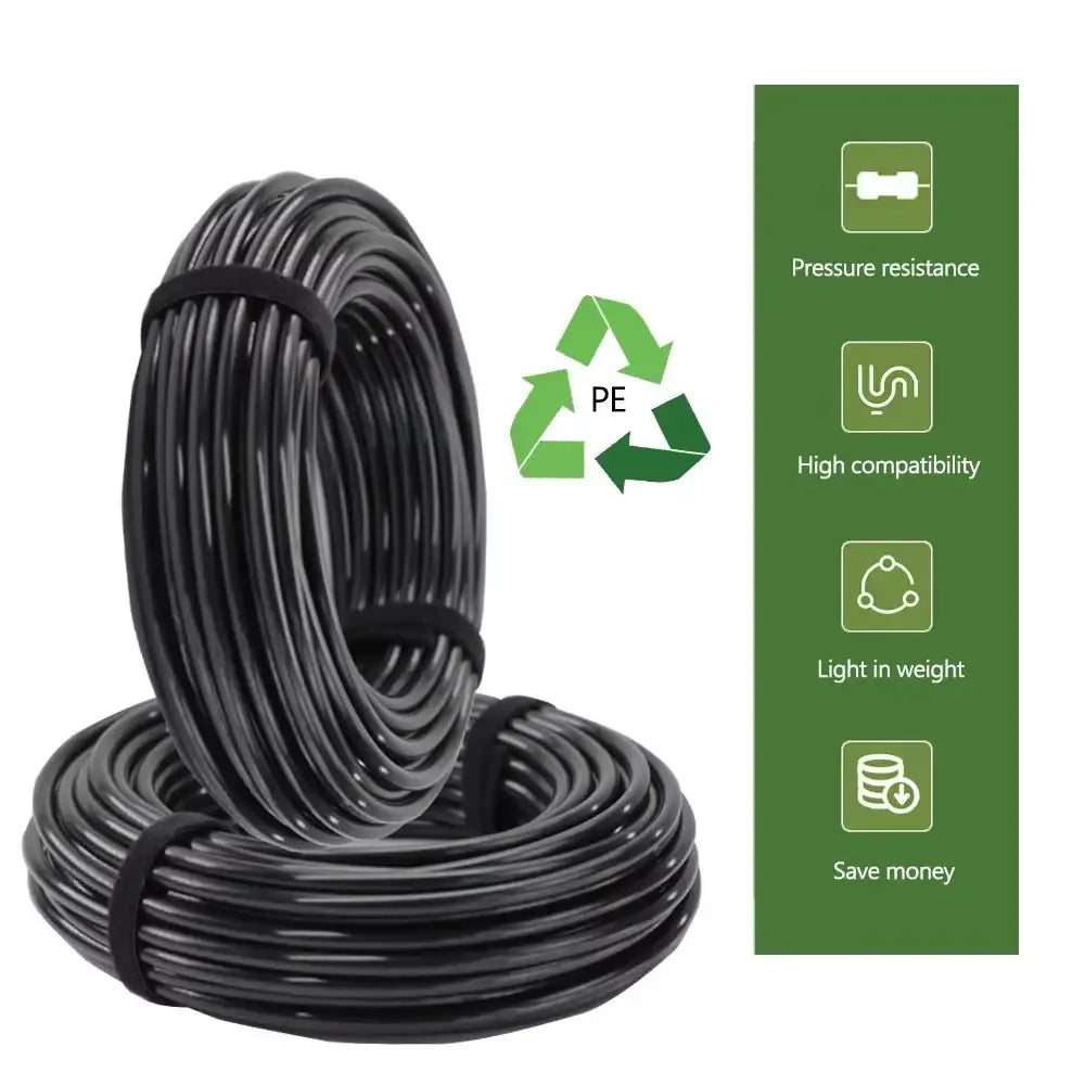 20–50m Black PE Garden Hose, OD 6/8/12mm for Irrigation & Lawn