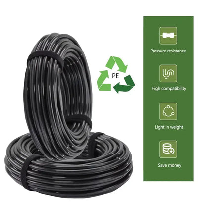 20–50m Black PE Garden Hose, OD 6/8/12mm for Irrigation & Lawn