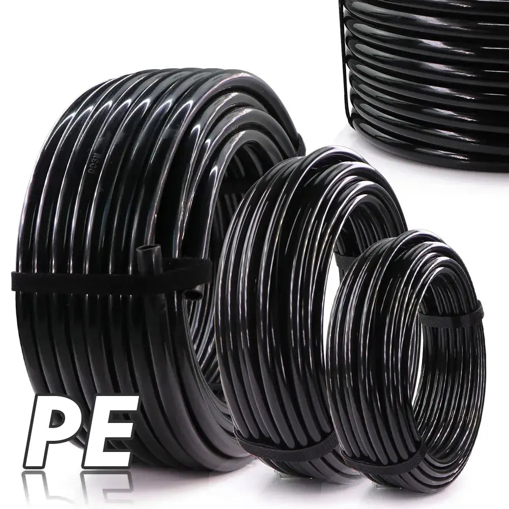 20–50m Black PE Garden Hose, OD 6/8/12mm for Irrigation & Lawn
