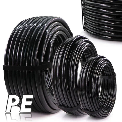 20–50m Black PE Garden Hose, OD 6/8/12mm for Irrigation & Lawn