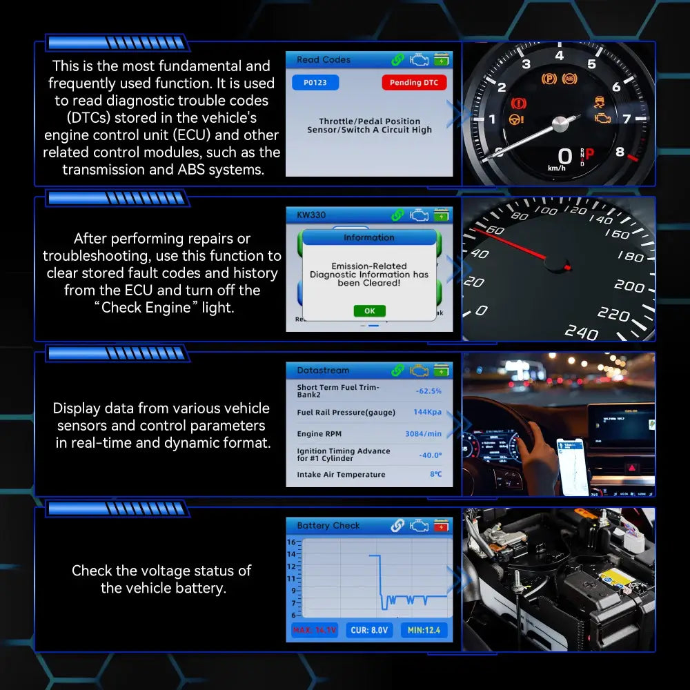 Car Diagnostic Scanner with Battery Test, Fault Code Reader & Real-Time Data Display