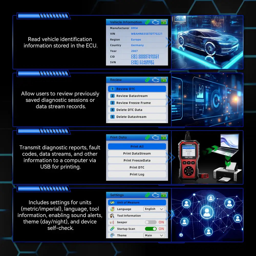 Car Diagnostic Scanner with Battery Test, Fault Code Reader & Real-Time Data Display