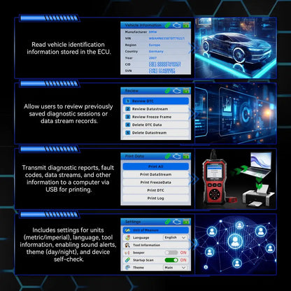 Car Diagnostic Scanner with Battery Test, Fault Code Reader & Real-Time Data Display