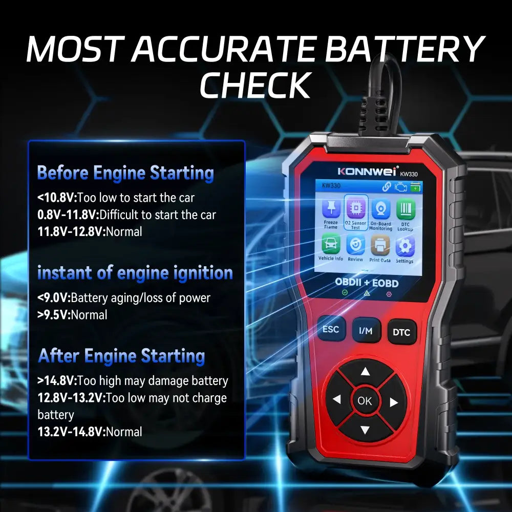 Car Diagnostic Scanner with Battery Test, Fault Code Reader & Real-Time Data Display