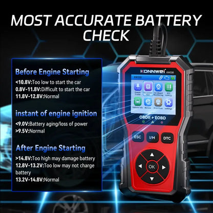 Car Diagnostic Scanner with Battery Test, Fault Code Reader & Real-Time Data Display