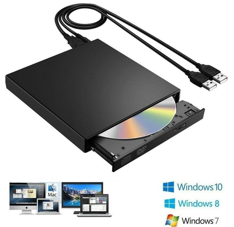USB External CD DVD ROM Writer Burner Player Drive PC Laptop for Windows Mac - salelink.co.nz