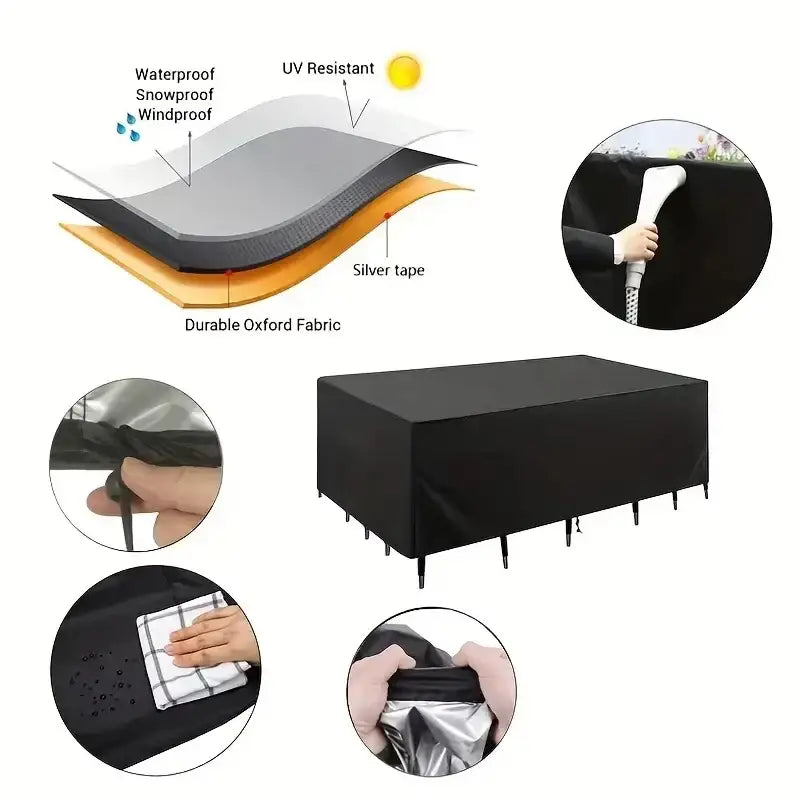 210D Oxford Waterproof Garden Table Cover – UV & Windproof (different sizes available)