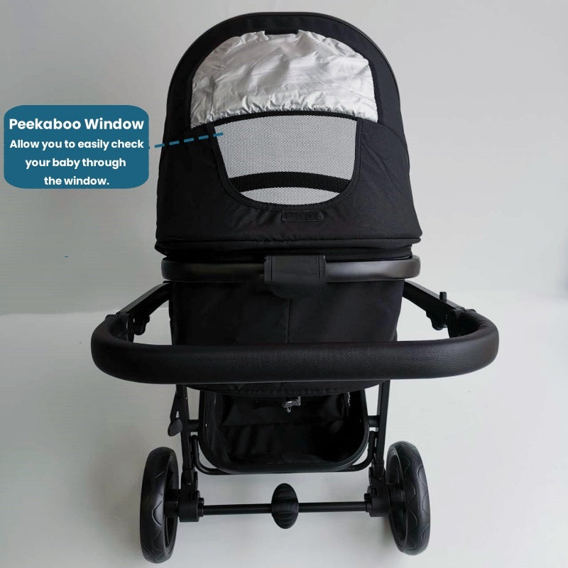 Newborn Pram – Palms Stroller with Bassinet and Car Seat (Black)