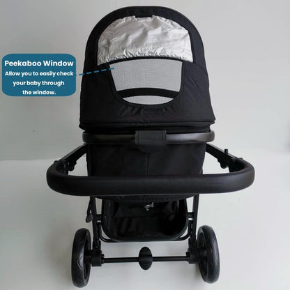 Newborn Pram – Palms Stroller with Bassinet and Car Seat (Black)