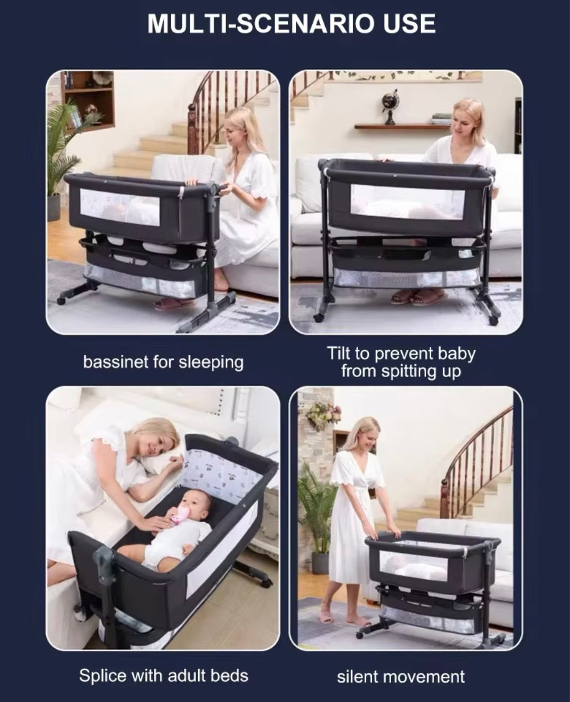 Preorder - Lucca Baby Bassinet Cradle Co-Sleeper Bed with Canopy and Storage Basket
